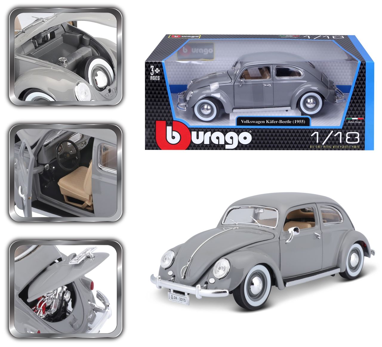 Volkswagen Käfer 1955 1/18 grau - RCXX - RC Racing Shop | RC Models | Tuning & Spare Parts for Professionals