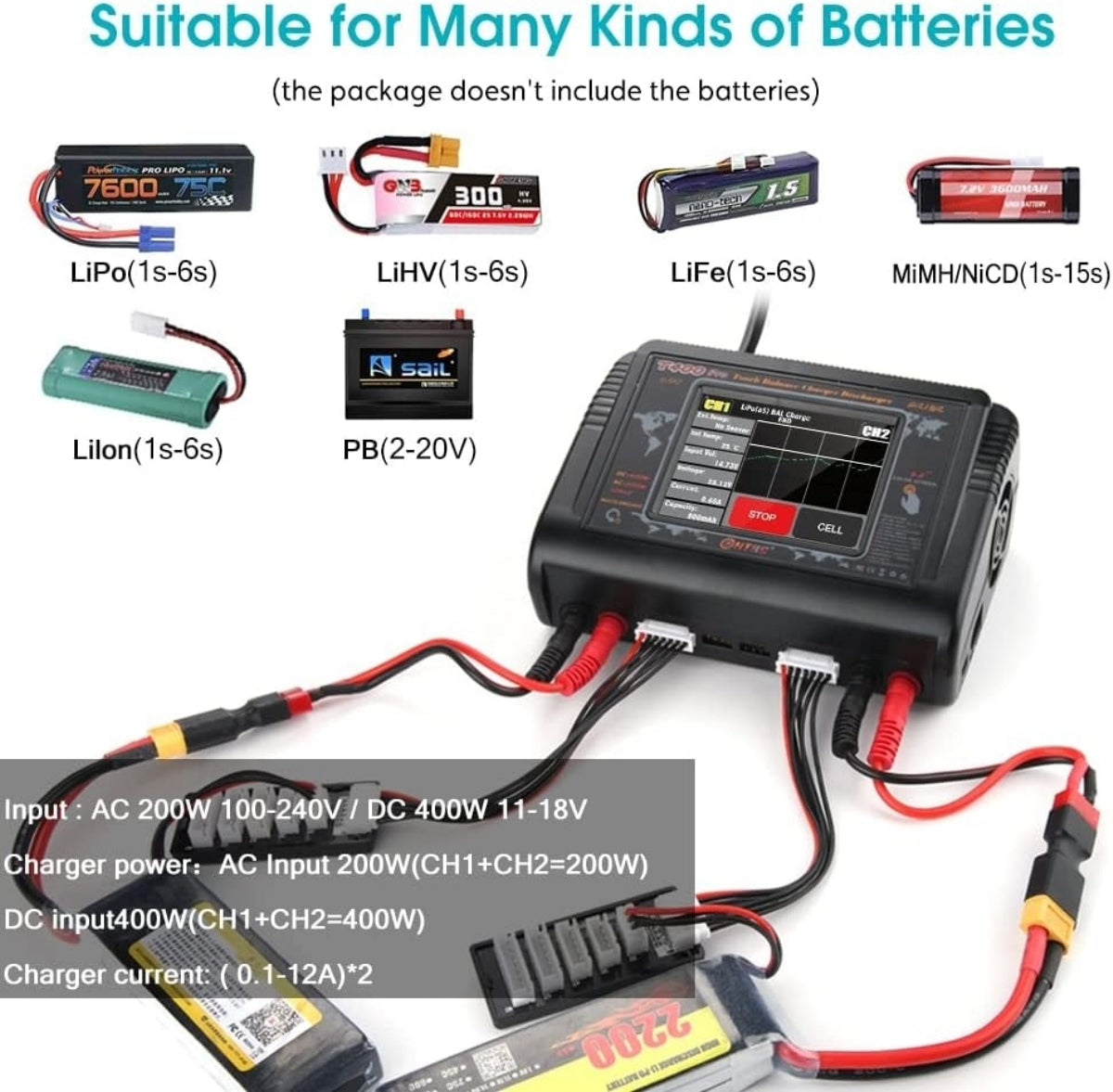 HTRC Ladegerät DUO Touch T400PRO 200W (12A) - HTRC-T400PRO - RCXX - RC Racing Shop | RC Models | Tuning & Spare Parts for Professionals