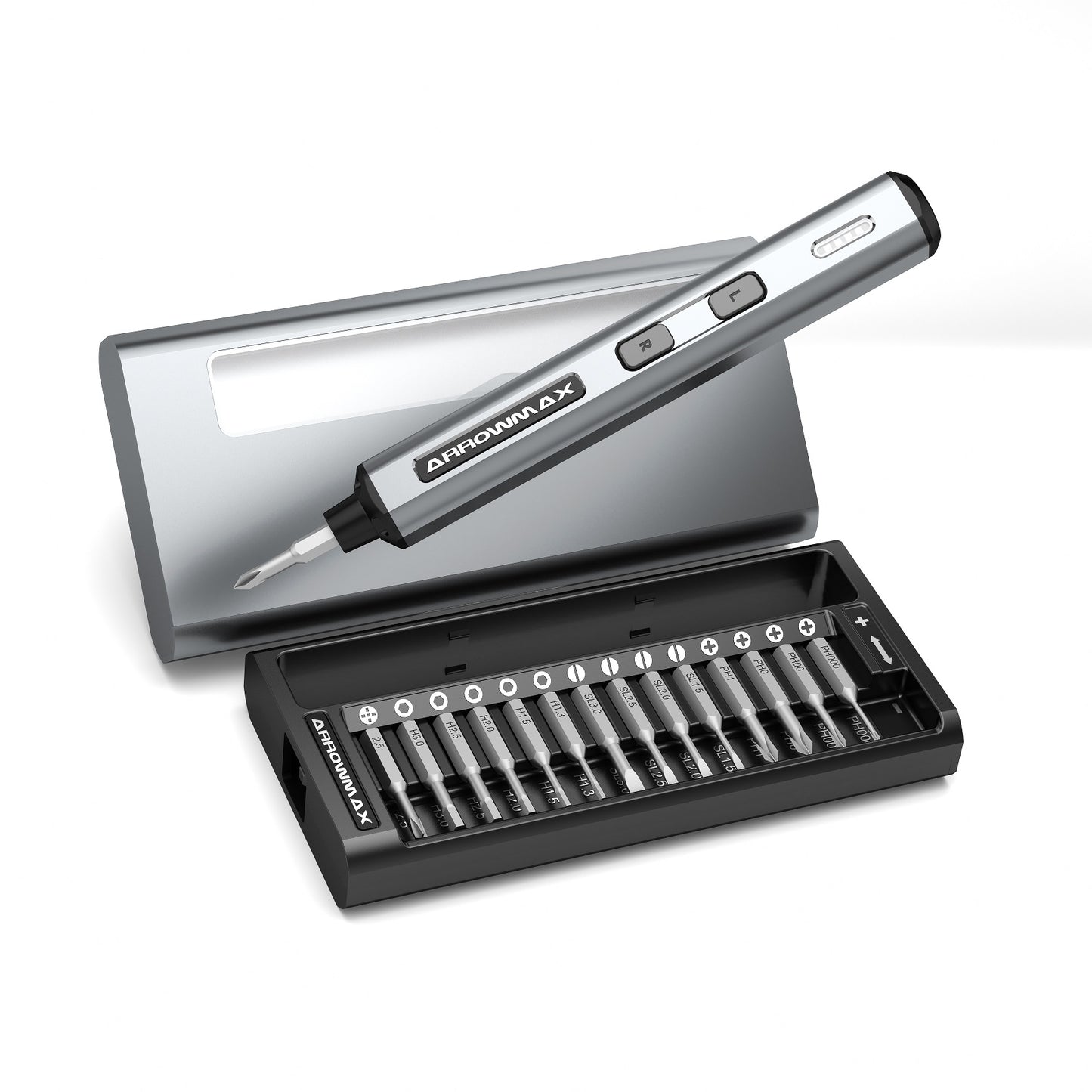 Arrowmax SES Mini Electric Screwdriver with Alu Case (28 in 1) Space Gray - AM-199911 - RCXX - RC Racing Shop | RC Models | Tuning & Spare Parts for Professionals