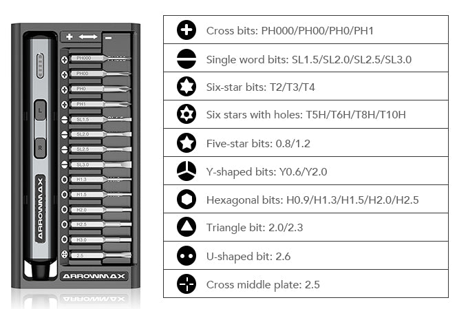 Arrowmax SES Mini Electric Screwdriver with Alu Case (28 in 1) Space Gray - AM-199911 - RCXX - RC Racing Shop | RC Models | Tuning & Spare Parts for Professionals