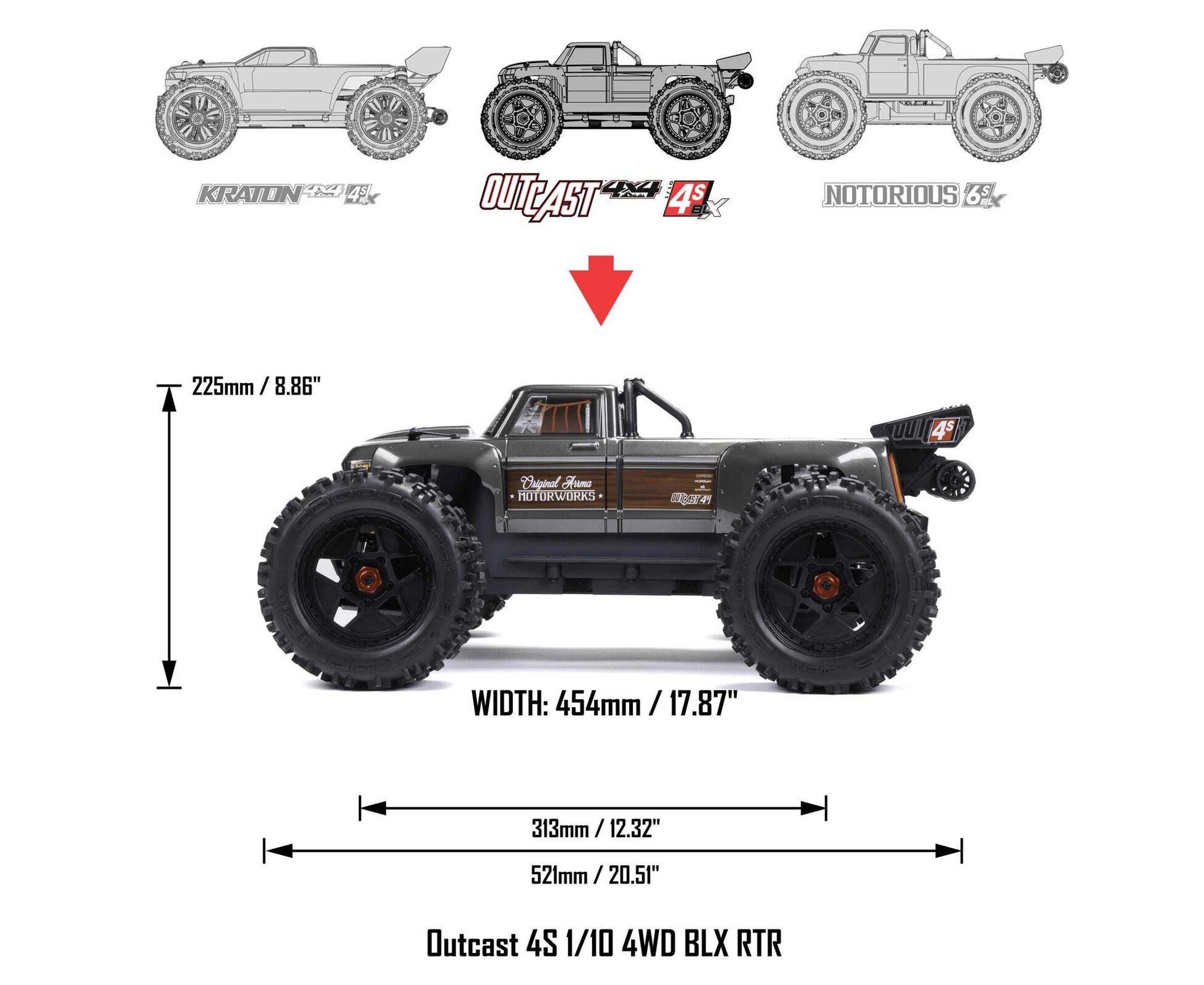 Arrma Outcast 4S V2 BLX 1/10 4WD RTR GUNMETAL - RCXX - RC Racing Shop | RC Models | Tuning & Spare Parts for Professionals