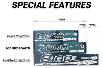 Nosram Graphene-4.1 7000mAh HV Mid Size Shorty LiPo 7.6V 120C/60C - 261g - 999749 - RCXX - RC Racing Shop | RC Models | Tuning & Spare Parts for Professionals