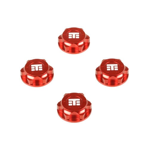 Tekno Wheel Nuts (T Logo, 17mm, serrated, red ano, M12x1.0, 4pcs) - TKR5116BR